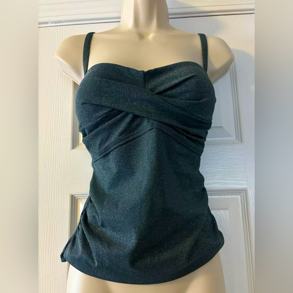 Lands End Shimmer Bandeau Tankini Set, size 10, NWT, Balsam Green